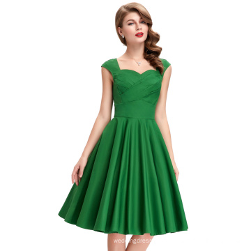 Belle Poque Stock Sleeveless solide grüne Farbe Baumwolle 50er Vintage Party Retro Kleid BP000069-4